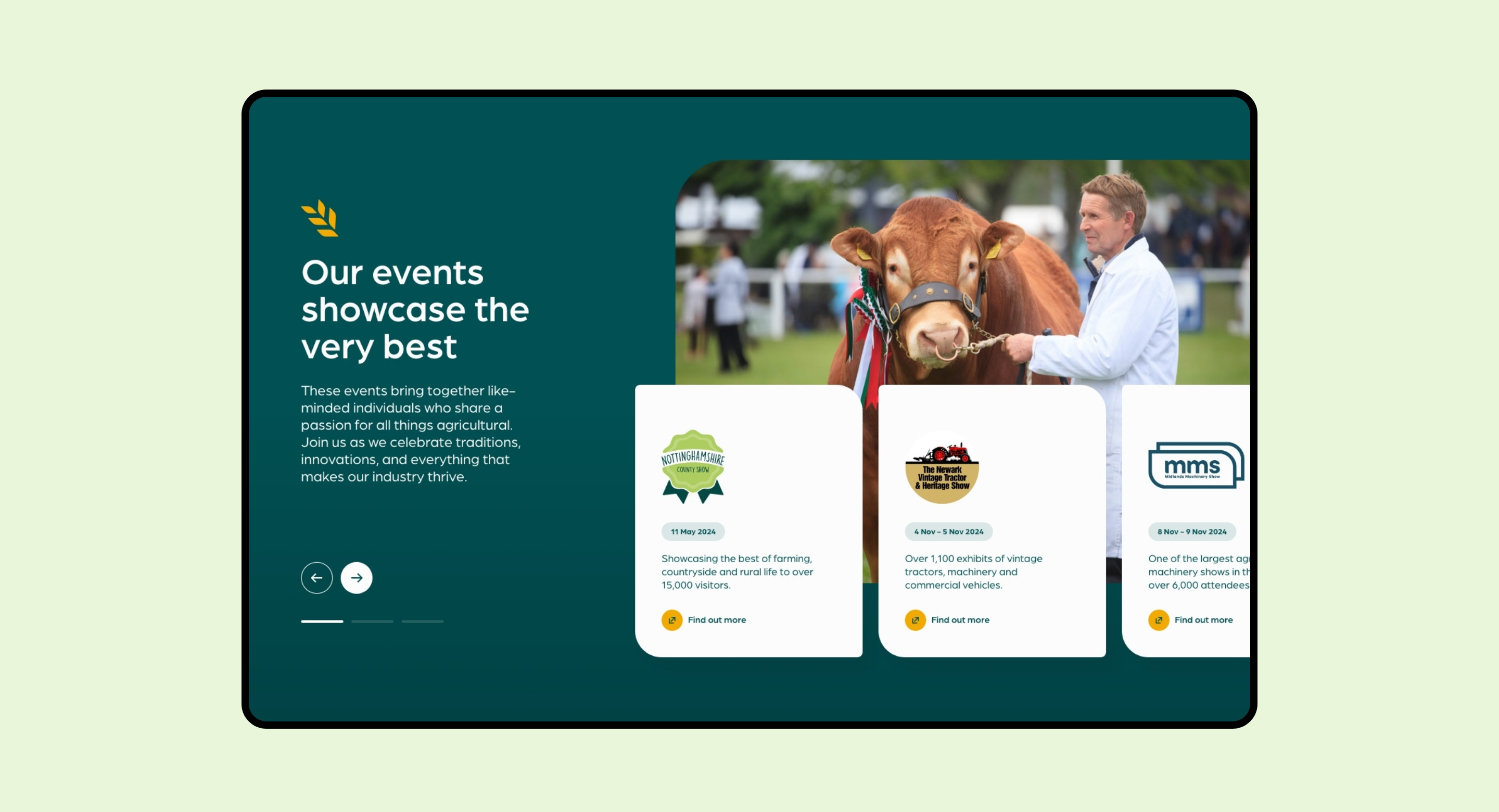 Newark & Notts Agricultural Society website design by Root Studio