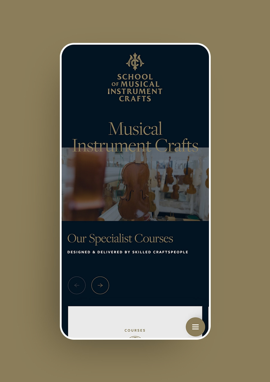 School of Musical Instrument Crafts logo and website design by Root Studio