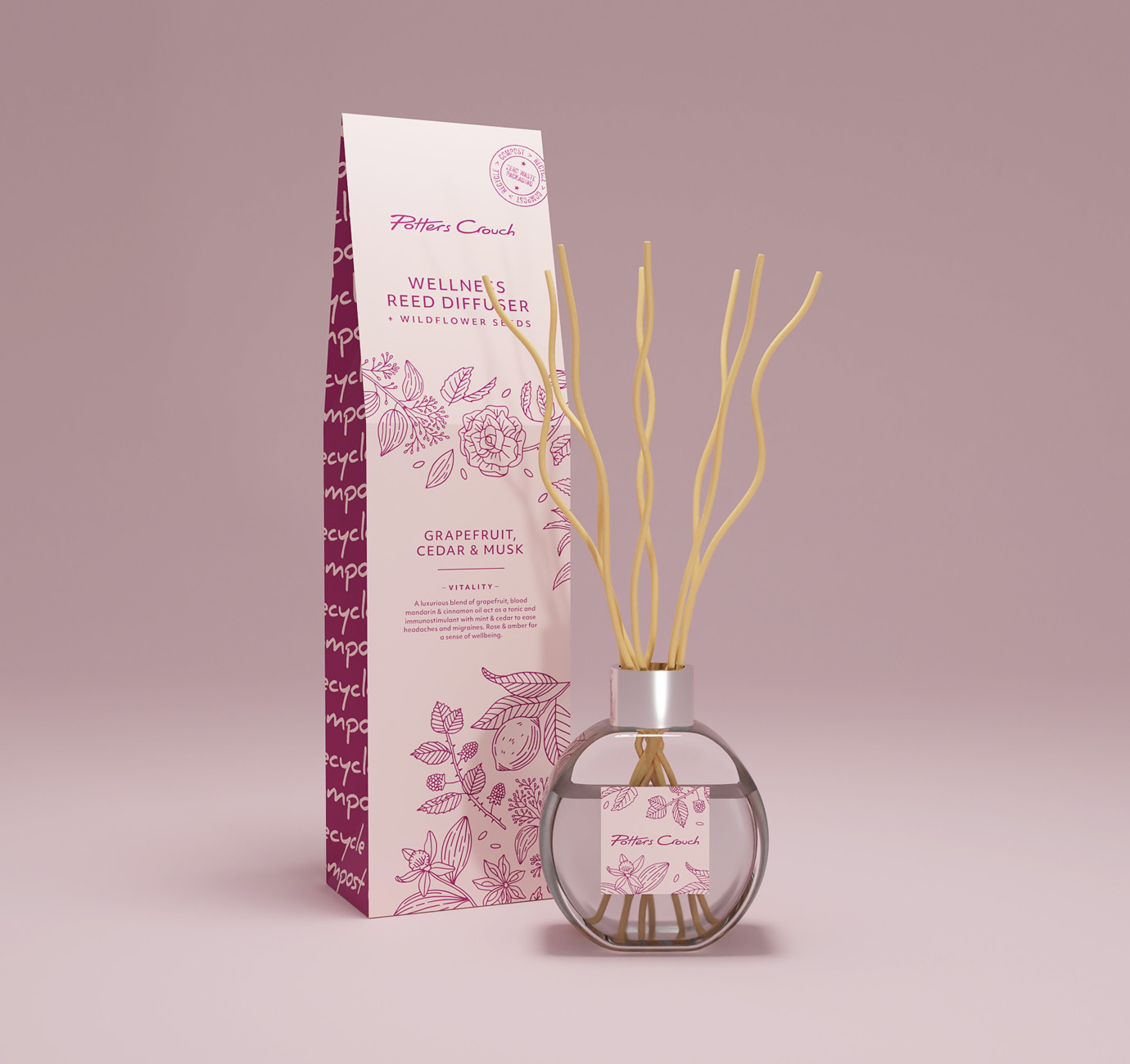Potters Crouch reed diffuser packaging design by Root Studio