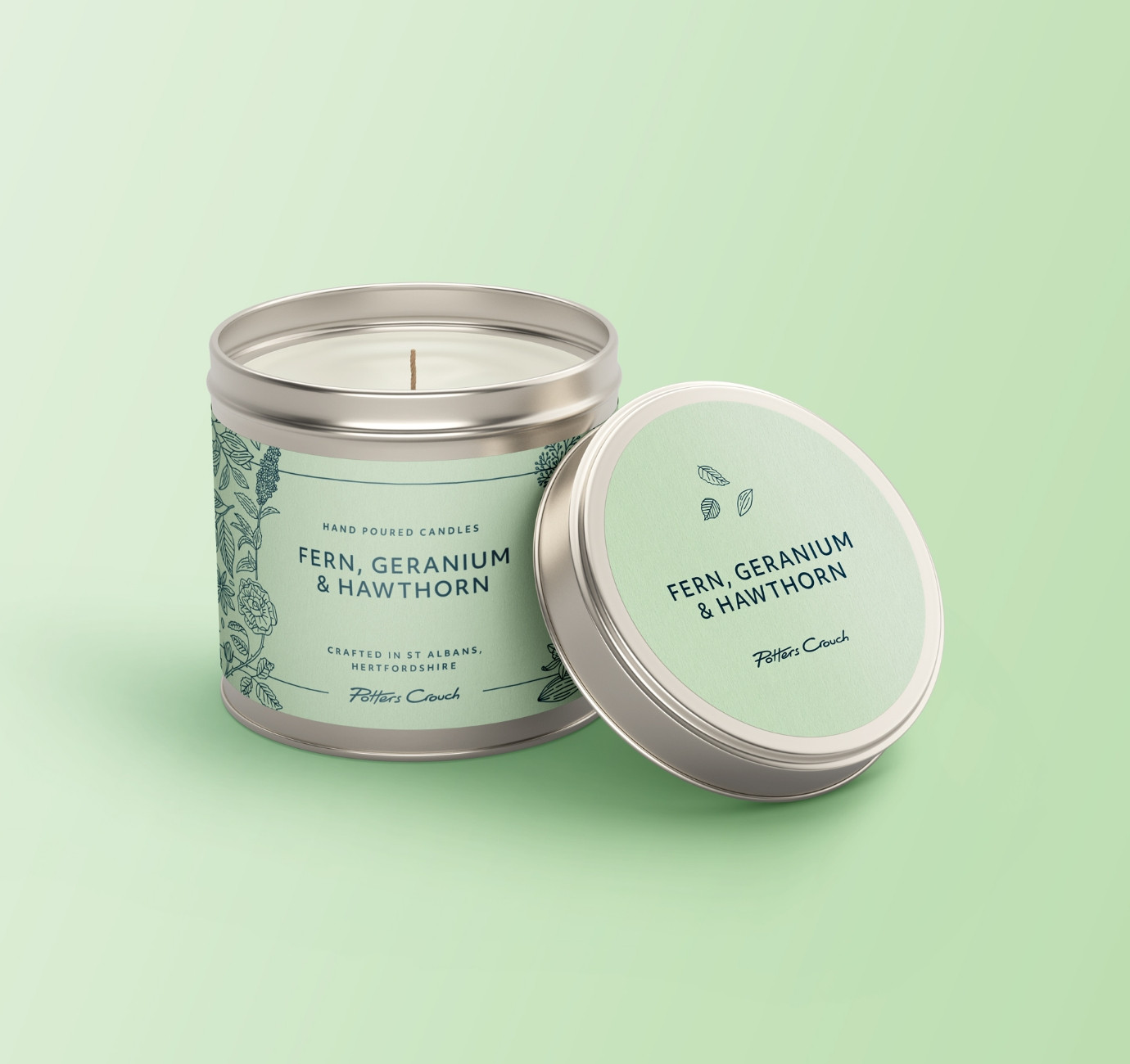 Potters Crouch Candle Tin Label Design by Root Studio