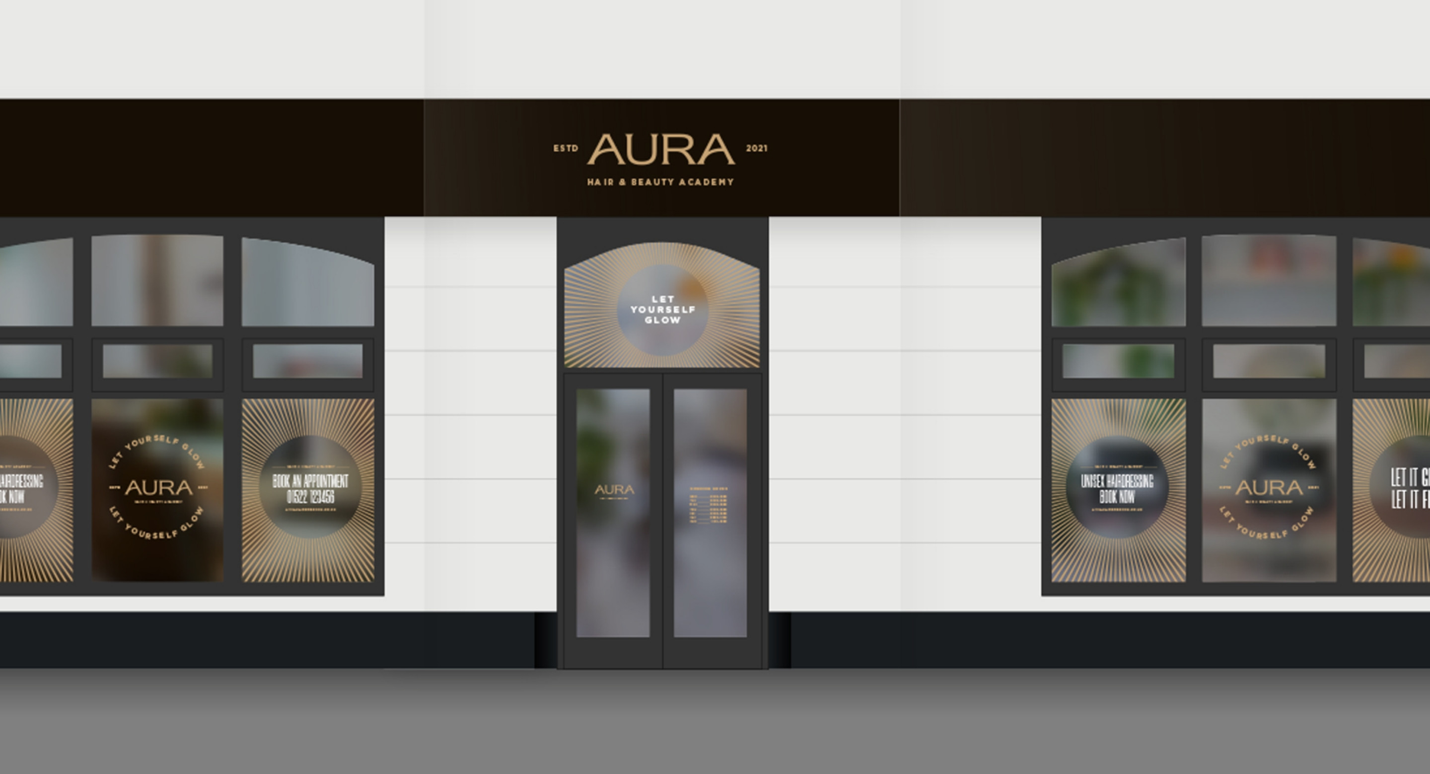 AURA Hair & Beauty retail signage fascia design by Root Studio