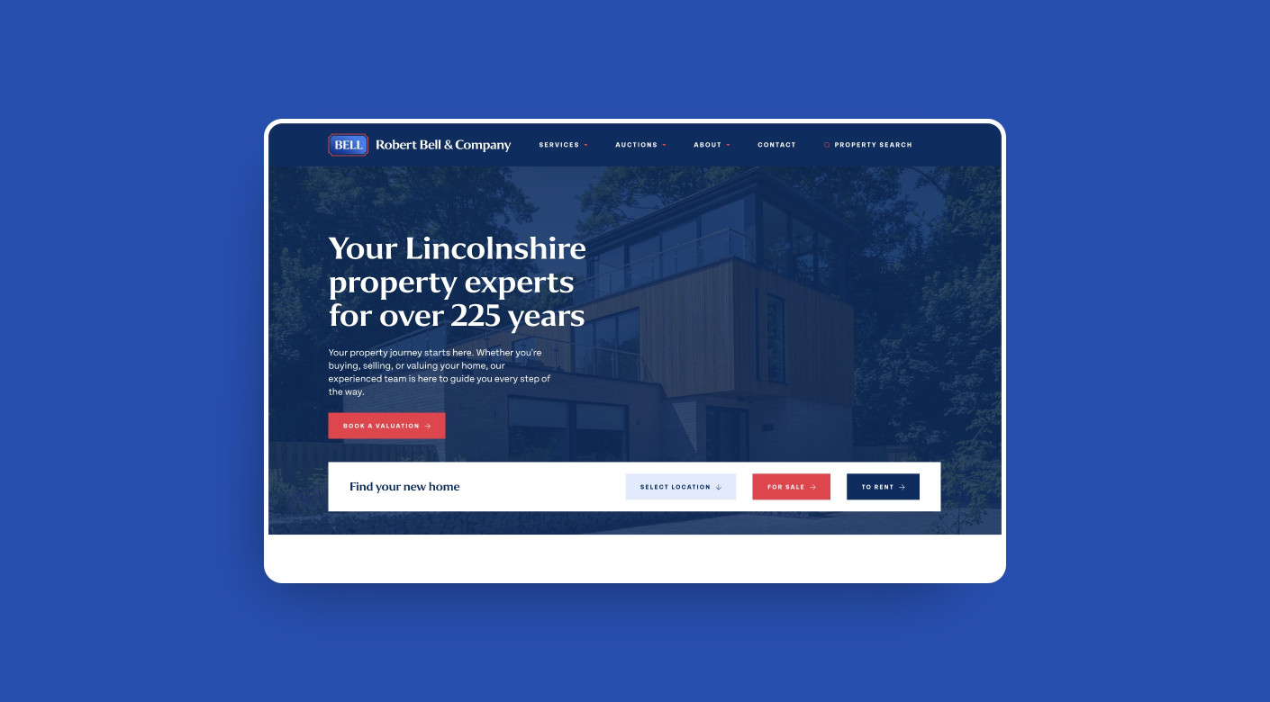 Robert Bell estate agents website design by Root Studio, Lincoln