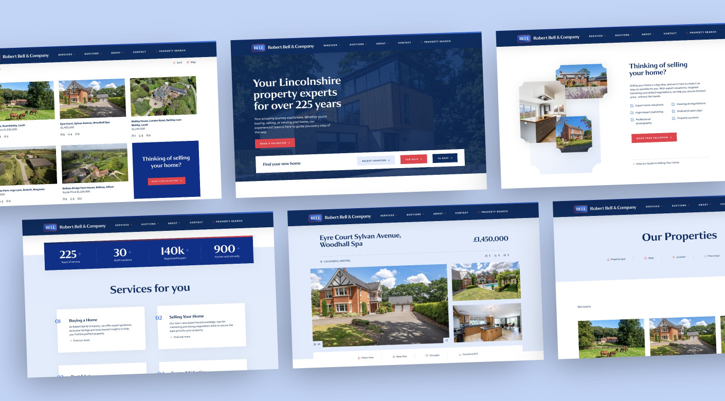 Robert Bell & Co Estate Agents website design, Lincoln