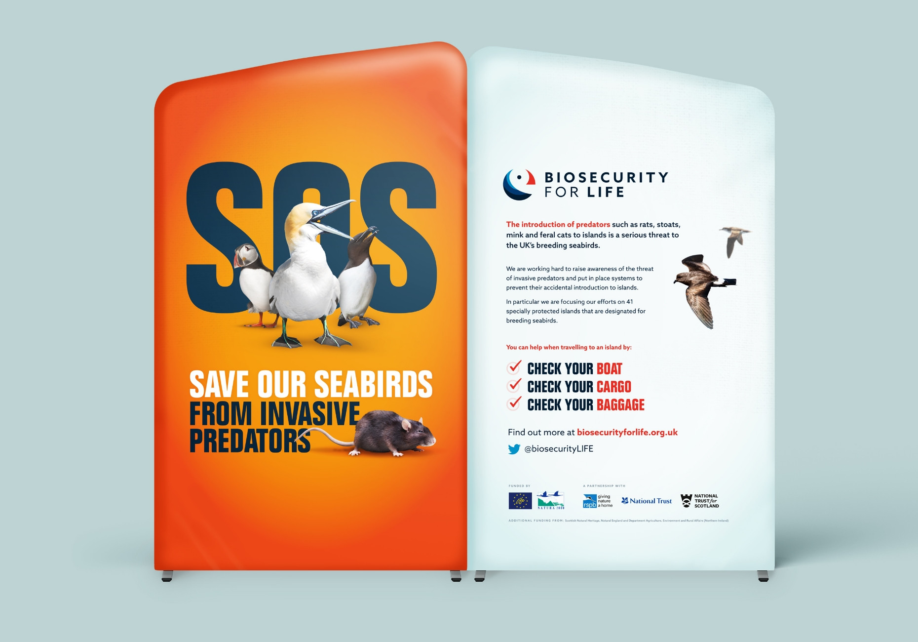RSPB charity seabird protection marketing exhibition display design by Root Studio
