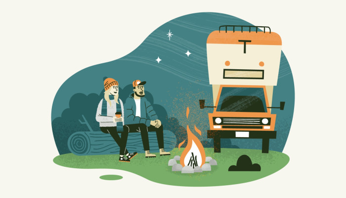 RV Booking illustration camper van camping design by Root Studio