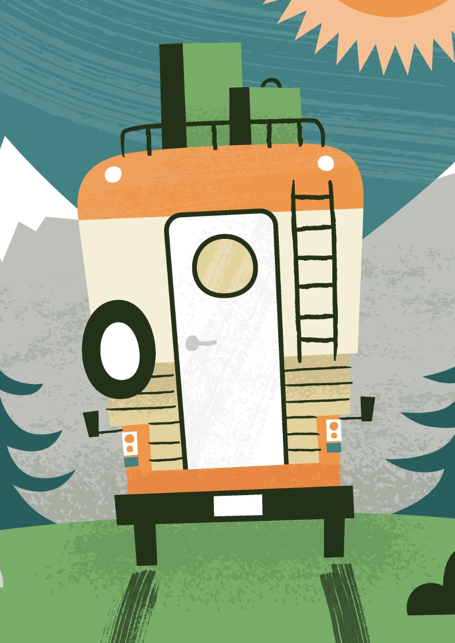 RV Booking illustration camper van camping design by Root Studio