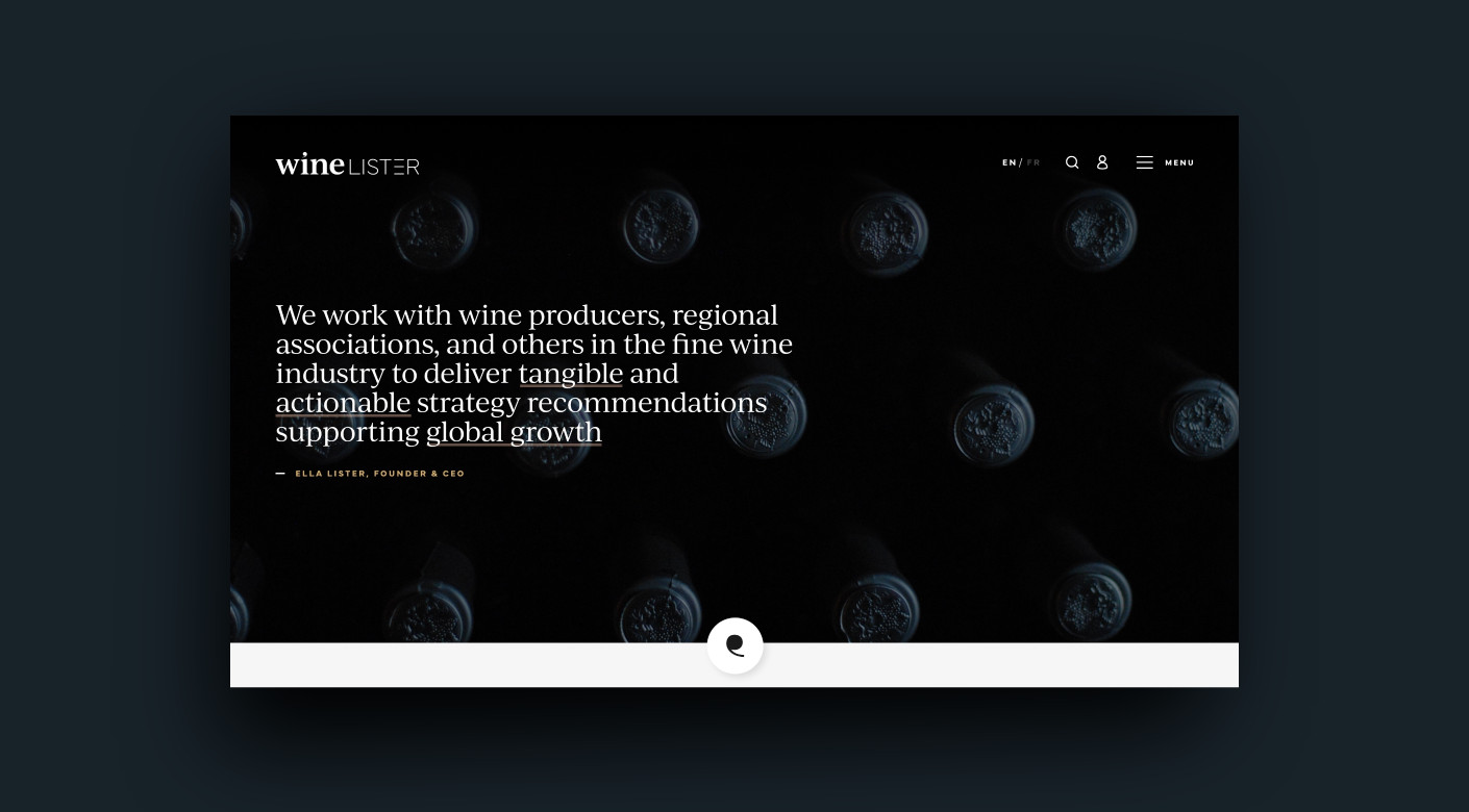 Wine Lister website design by Root Studio